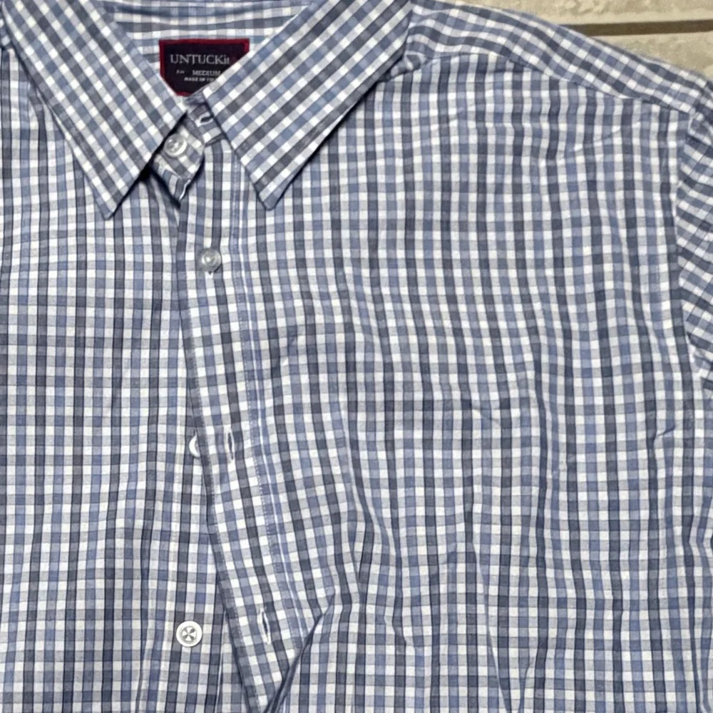 Untucked Men's Blue Button Down Plaid Shirt - Picture 3 of 4